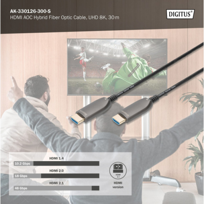 Кабель мультимедійний HDMI M to HDMI M 30m 8K AOC hybrid-fiber black Digitus (AK-330126-300-S)