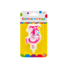 Свічка Maxi двостороння "3" із зображенням єдинорога висотою 7,62 см (MX622066-3)