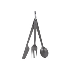 Набір туристичного посуду Naturehike ложка, виделка, ніж з титану NH19T011-D сірий з мішечком (6927595736739)