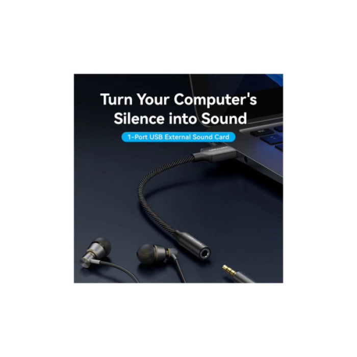 Звукова плата Vention USB AM to 3.5mm F 0.25m (4pin) 96kHz/24bit DSP noise reduction (CVEBC)