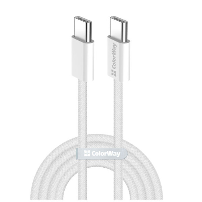Дата кабель USB-C to USB-C 2.0m (braided cotton) (PD Fast Charging 60W) 3.0А grey ColorWay (CW-CBPDCC068-GR)
