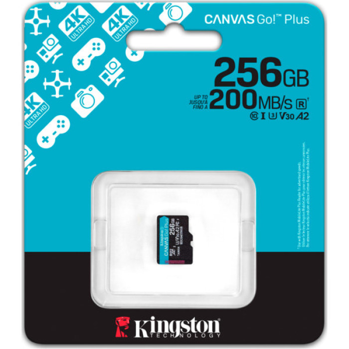 Карта пам'яті Kingston 256GB microSDXC сlass 10 UHS-I U3 V30 A2 Canvas Go Plus G4 (SDCG4/256GBSP)