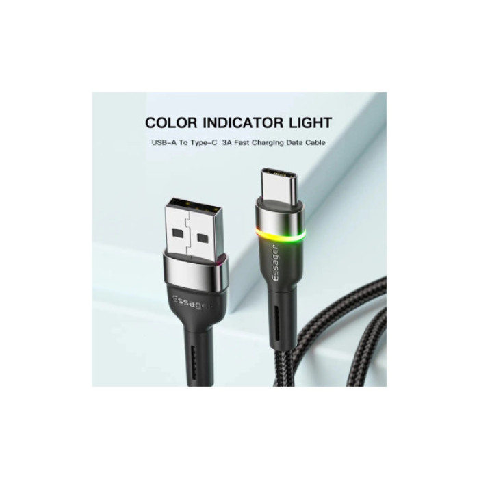Дата кабель USB 2.0 AM to USB-C 2.0m 3A LED black Essager (EXCT-XCDA01)
