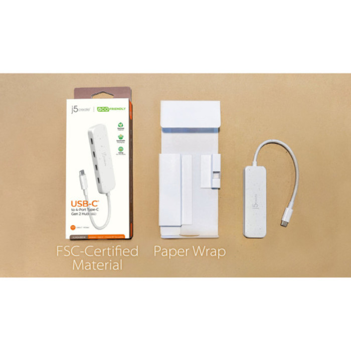 Концентратор J5create USB-C to 4xUSB-C 3.2 10Gbps white (JCH345EW-N)