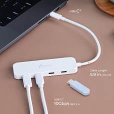 Концентратор J5create USB-C to 4xUSB-C 3.2 10Gbps white (JCH345EW-N)