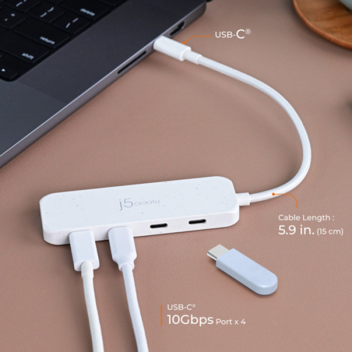 Концентратор J5create USB-C to 4xUSB-C 3.2 10Gbps white (JCH345EW-N)