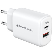 Зарядний пристрій Armorstandart 1xUSB-C + 1xUSB 25W GaN white (ARM89532)