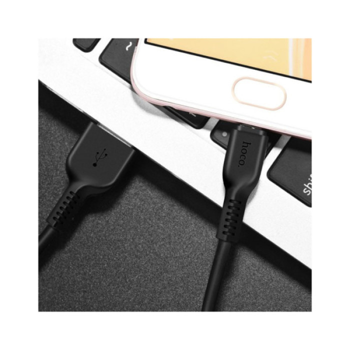 Дата кабель USB 2.0 AM to Micro 5P 2.0m 2A PVC X20 black HOCO (6957531068884)