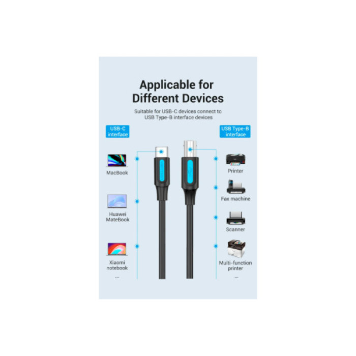 Кабель для принтера USB-C 2.0 to BM 2.0m 2.4А 480Mbps Vention (CQUBH)