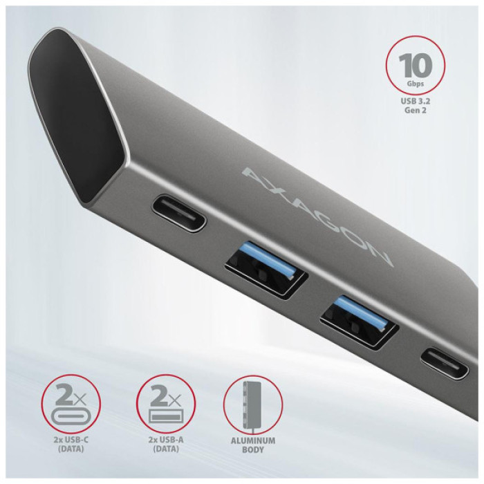 Концентратор AXAGON USB-C to 2xUSB-A + 2xUSB-C 10Gbps 0.13m gray (HMC-4G2)