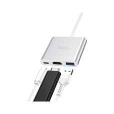 Концентратор HOCO USB-C to USB3.0+HDMI+PD HB14 Silver (6931474725790)