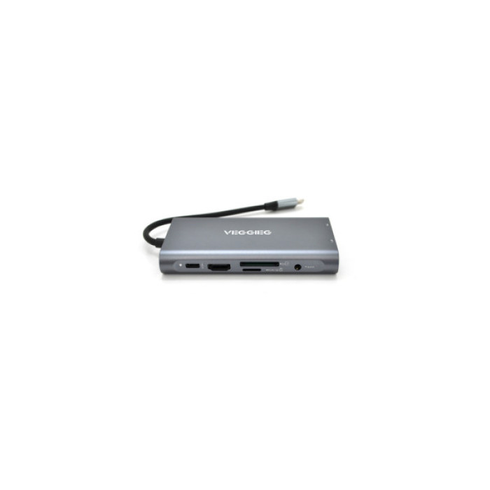 Концентратор VEGGIEG USB-C 7-in-1 USB-C + 3xUSB 3.0 + HDMI + VGA + SD/TF + RJ45 0.1m silver (TC10-U)