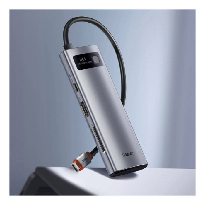 Порт-реплікатор Baseus 7-in-1 Metal Gleam Series Type-C to HDMI+USB+SD/TF Docking Station (WKWG020113)