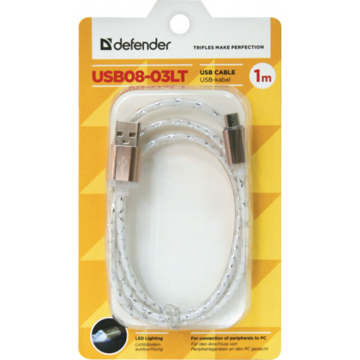 Дата кабель USB 2.0 AM to Micro 5P 1.0m GrayLED backlight Defender (87554)