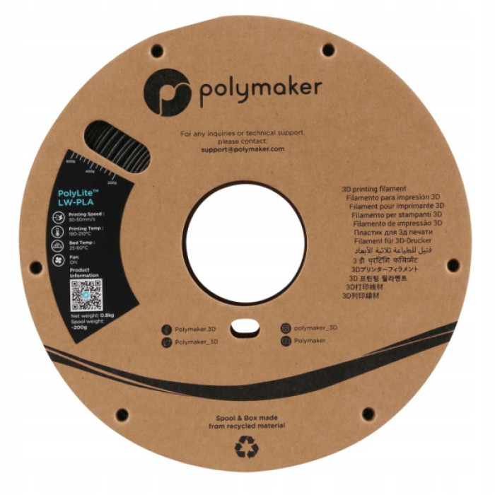 Пластик для 3D-принтера Polymaker PLA POLYLITE LW 1.75 mm 0,8kg BLACK (PA08001)