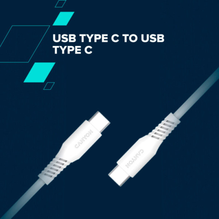 Дата кабель USB-C to USB-C 2.0m CC60SC 60W White Canyon (CNS-CC60SC20W)