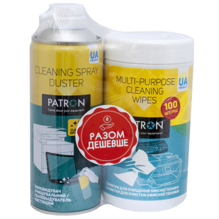 Стиснене повітря для чистки Patron spray duster 400ml F3-020 + wipes F3-028 (CS-PN-BUNDL-2)