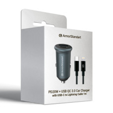 Зарядний пристрій Armorstandart USB Type-C PD20W + USB QC 3.0 Grey + cable Lightning (ARM82460)
