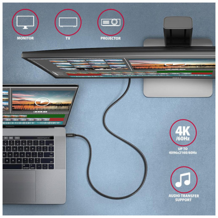 Дата кабель USB-C to USB-C 2.0m USB 3.2 Gen 2 PD 100W 5A 4K black AXAGON (BUCM32-CM20AB)