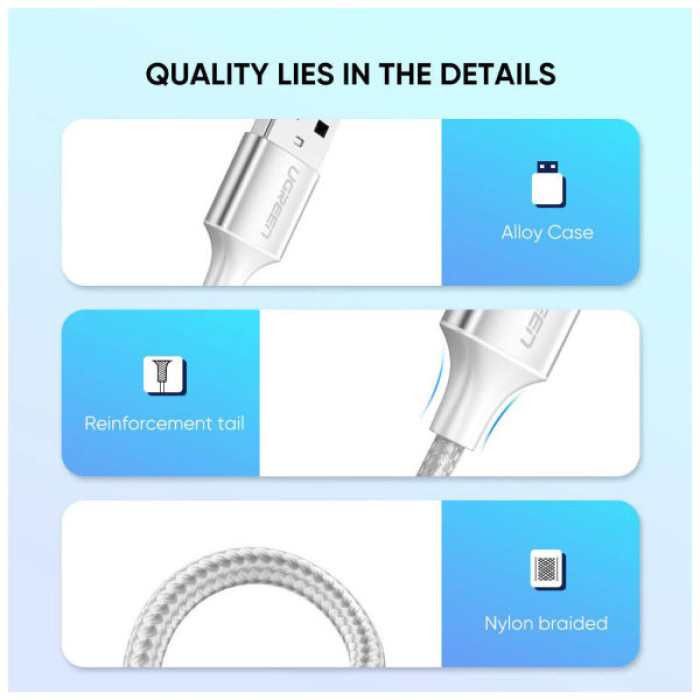 Дата кабель USB 2.0 AM to USB-C 1.5m 3.0A 18W US288 White Ugreen (60132)