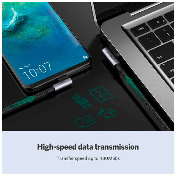 Дата кабель USB 2.0 AM to USB-C 3.0m 3A 90° corner US176 black Ugreen (70875)