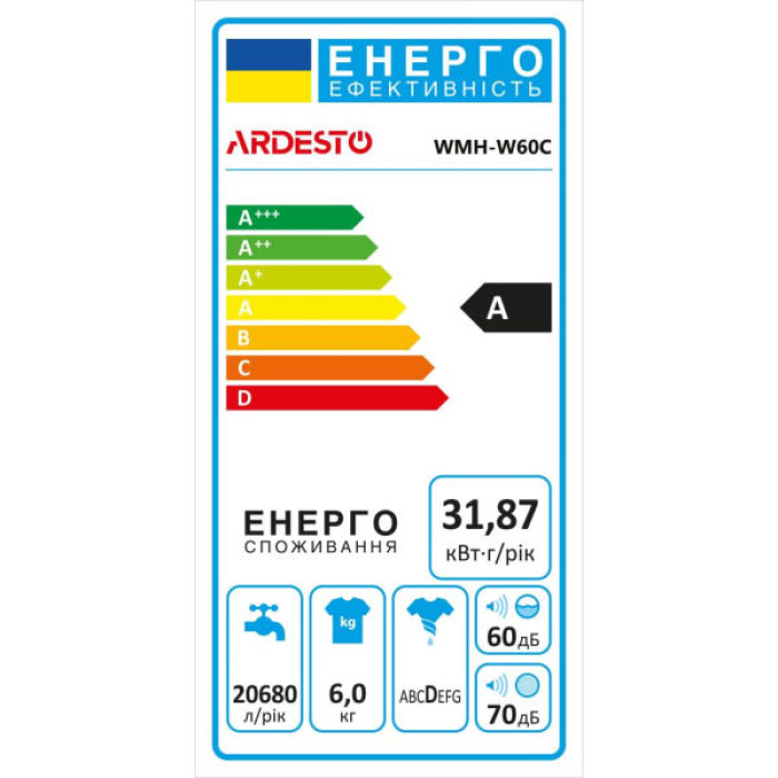 Пральна машина Ardesto WMH-W60C