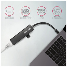 Концентратор AXAGON USB-C to 3xUSB-A + RJ45 0.2m metal black (HMC-GL3A)