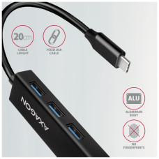 Концентратор AXAGON USB-C to 3xUSB-A + RJ45 0.2m metal black (HMC-GL3A)