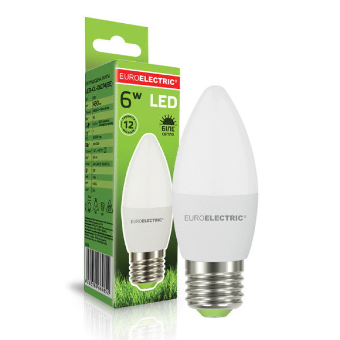 Лампочка EUROELECTRIC LED CL 6W 490Lm E27 4000K (LED-CL-06274(EE))