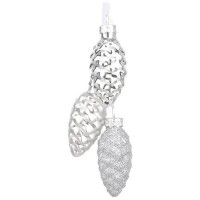 Ялинкова іграшка House Of Seasons Комплект Скляна Біла 3 шишки 6 х 3 см 2 шт (8718861800739)