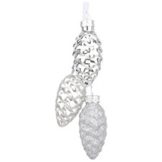 Ялинкова іграшка House Of Seasons Комплект Скляна Біла 3 шишки 6 х 3 см 2 шт (8718861800739)