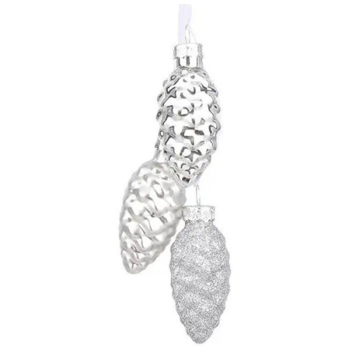 Ялинкова іграшка House Of Seasons Комплект Скляна Біла 3 шишки 6 х 3 см 2 шт (8718861800739)