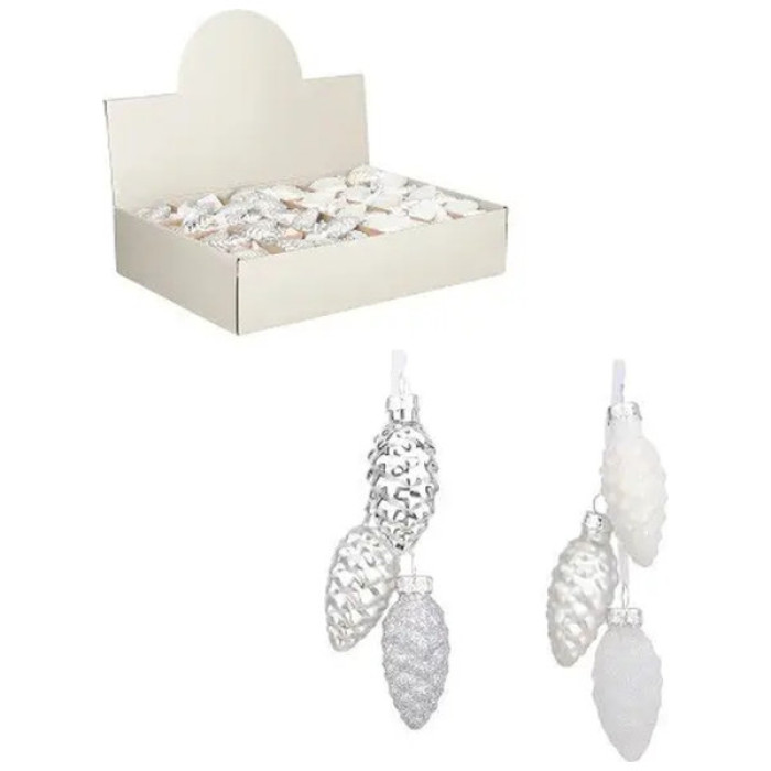 Ялинкова іграшка House Of Seasons Комплект Скляна Біла 3 шишки 6 х 3 см 2 шт (8718861800739)