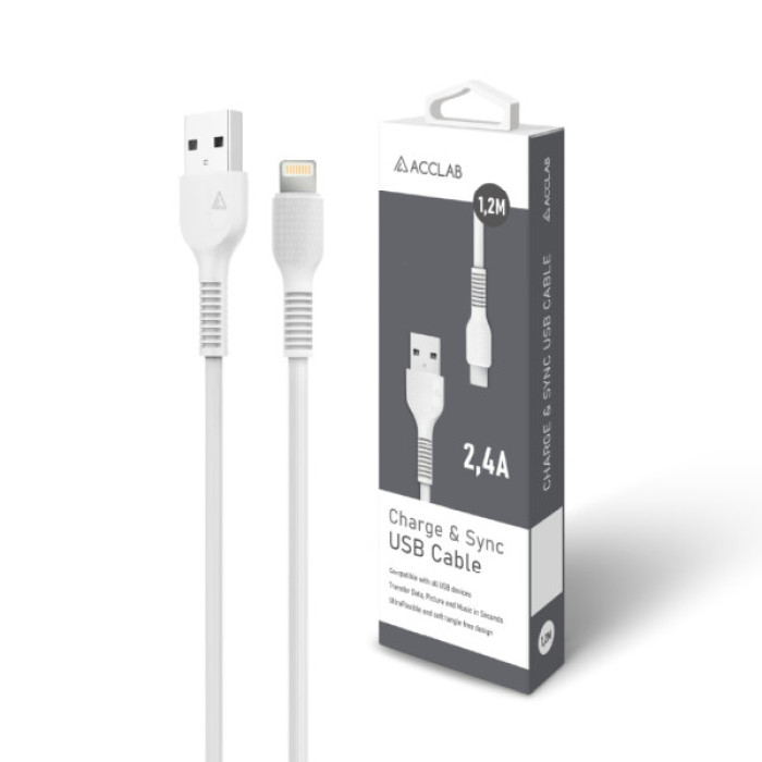 Дата кабель USB 2.0 AM to Lightning 1.2m AL-CBCOLOR-L1WT White ACCLAB (1283126518225)