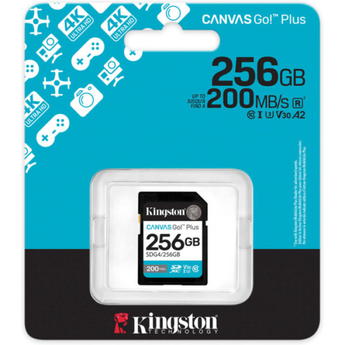 Карта пам'яті Kingston 256GB SDXC сlass 10 UHS-I U3 V30 Canvas Go Plus G4 (SDG4/256GB)