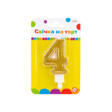 Свічка Maxi золотиста двостороння з блискітками "4", 7,62 см, на торт (MX622083-4)