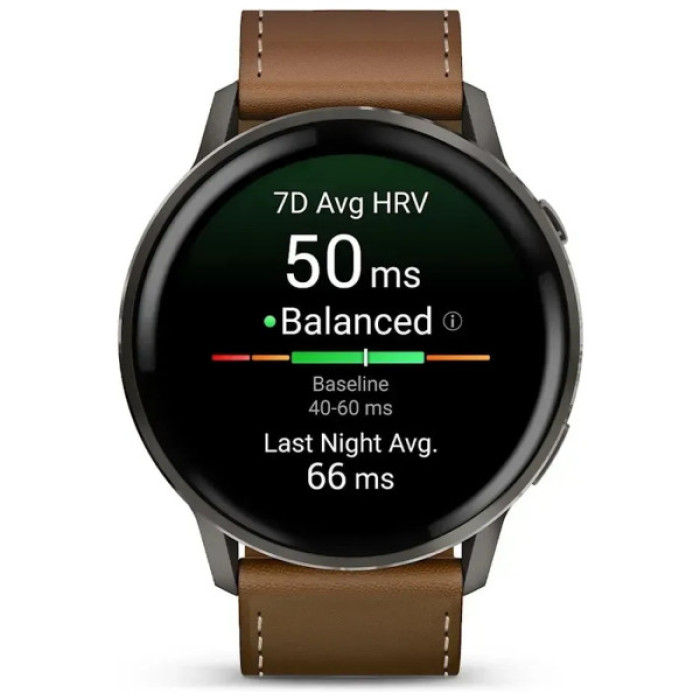 Смарт-годинник Garmin Venu 4 (45mm), Black w/ Slate + Leather, GPS смарт-годинник (010-03014-03)