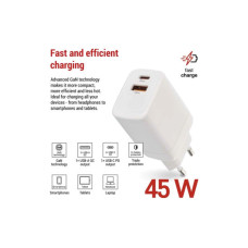 Зарядний пристрій EMOS V04G45 1xUSB-A + 1xUSB-C PD20W GaN (V04G45)