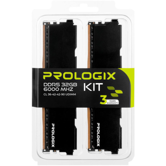 Модуль пам'яті для комп'ютера DDR5 32GB (2x16GB) 6000 MHz Black Prologix (PRO32GB6000B5K)