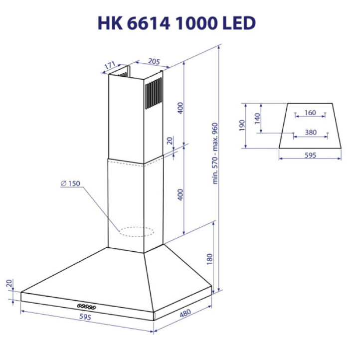 Витяжка кухонна Minola HK 6614 WH 1000 LED