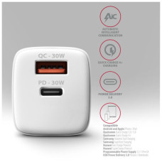 Зарядний пристрій AXAGON 1xUSB QC4.0 + 1xUSB-C PD30W PPS white (ACU-PQ30W)