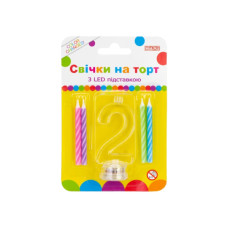 Свічка Maxi 4 шт. на торт з LED підставкою "2", що світиться (MX701007-2)