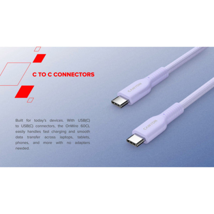 Дата кабель USB-C to USB-C 1.0m OnWire 60CL C-C 60W COLOR Braided 1m Light Blue Canyon (CND-CCAP60AB10LBL)