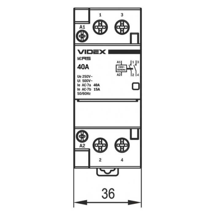 Контактор Videx 2п 40А 2НВ VF-RS-MC2O-40 RESIST