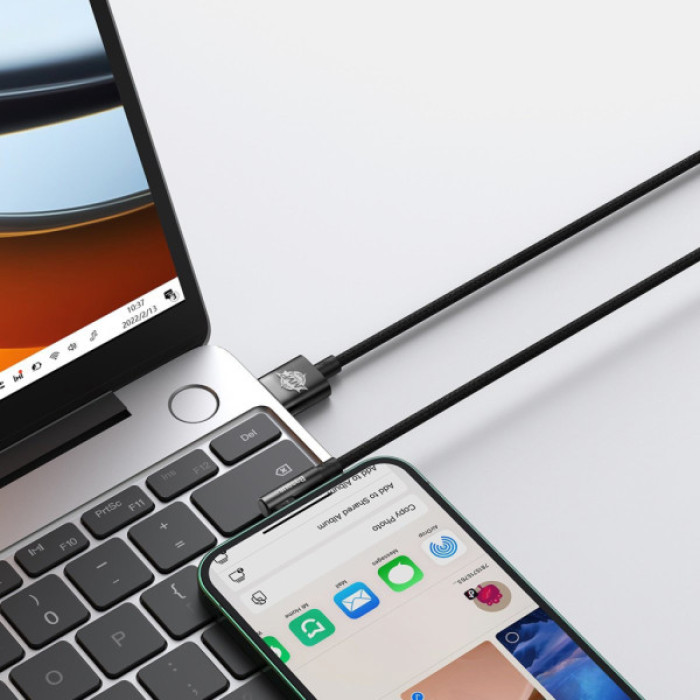 Дата кабель USB 2.0 AM to Lightning 1.0m 2.4A 90° corner black Baseus (CAVP000001)