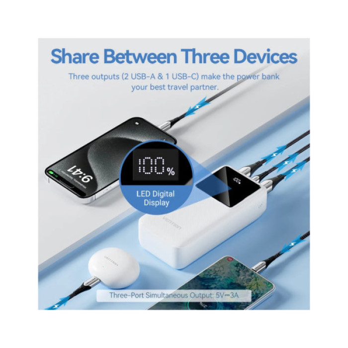 Батарея універсальна Vention 30000 mAh 22.5W Black LED Display Type (FHMB0)