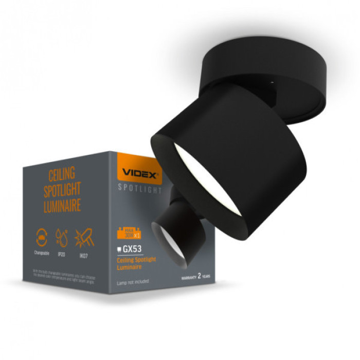 Світильник Videx під лампу GX53 поворотний Чорний (VL-SPF18B-B)