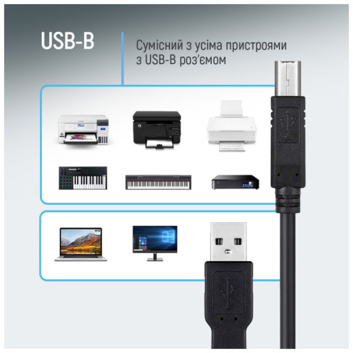 Кабель для принтера USB 2.0 AM/BM 3.0m black ColorWay (CW-CBUB073-BK)