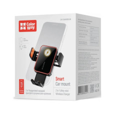 Універсальний автотримач ColorWay Ultra-mini. автозажим, Wireless Charger 15W Black (CW-CHAW069Q-BK)