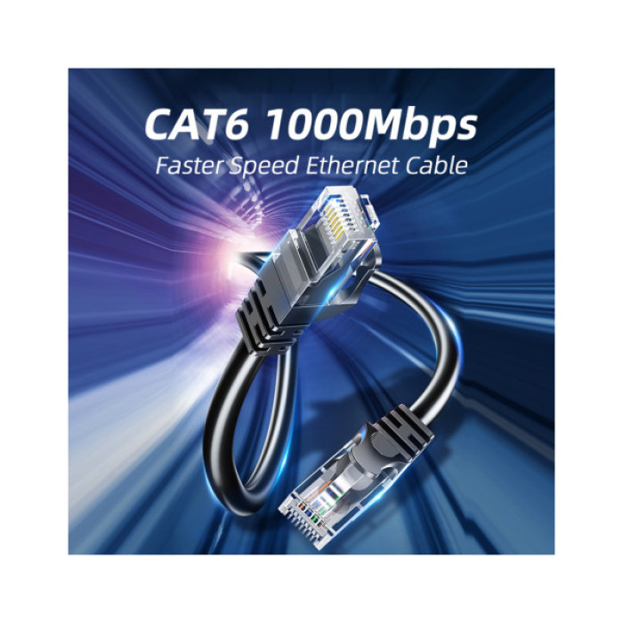 Патч-корд 3м UTP cat 6 RJ45 TopSpeed Ethernet Round Cable Black Essager (EXCWXY-JSC01)